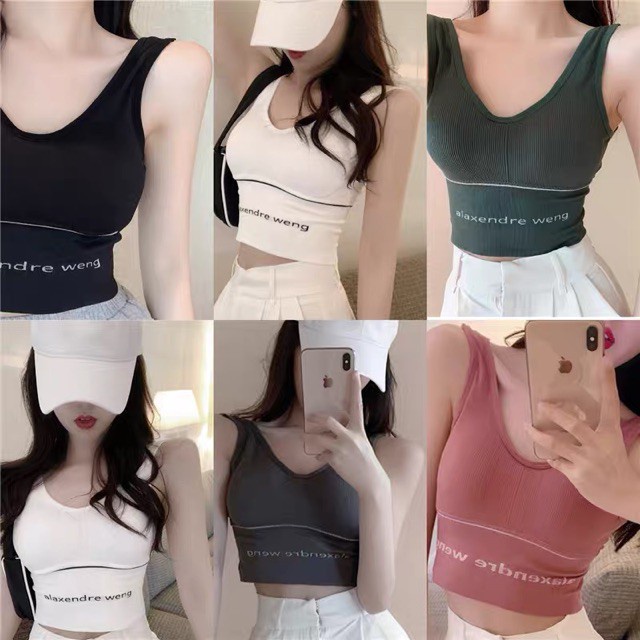 Áo Lót Ngực Bra Tập Thể Thao Chất Liệu Cotton Len Tăm Có Đệm Nâng Ngực Phong Cách Thời Trang Alexander Wang