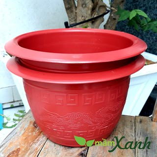 Combo 2 chậu nhựa tròn hoa văn đường kính 27cm - Đỏ