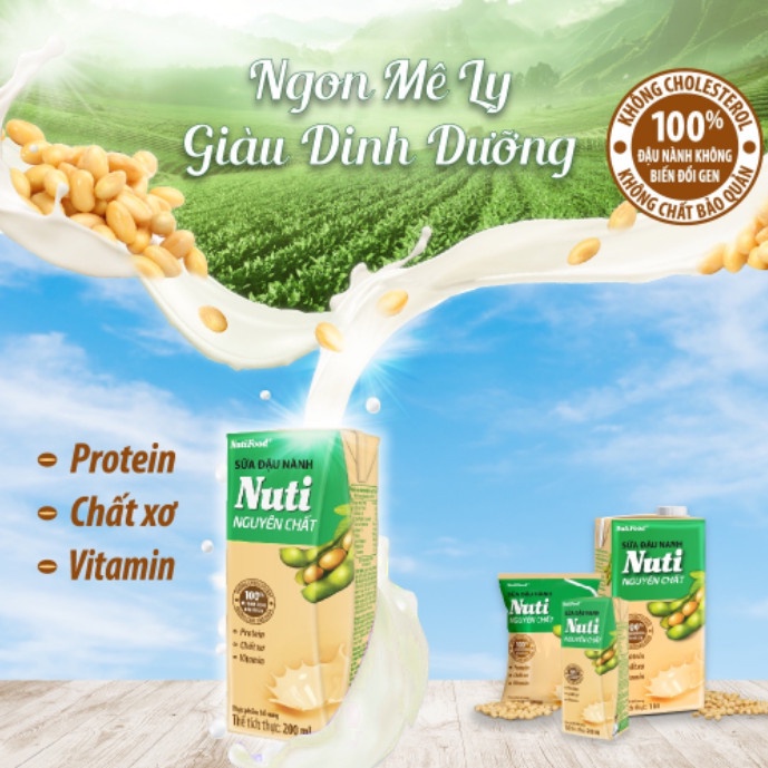 Combo 2 Sữa đậu nành Nuti Nguyên chất Hộp 1000ml/hộp