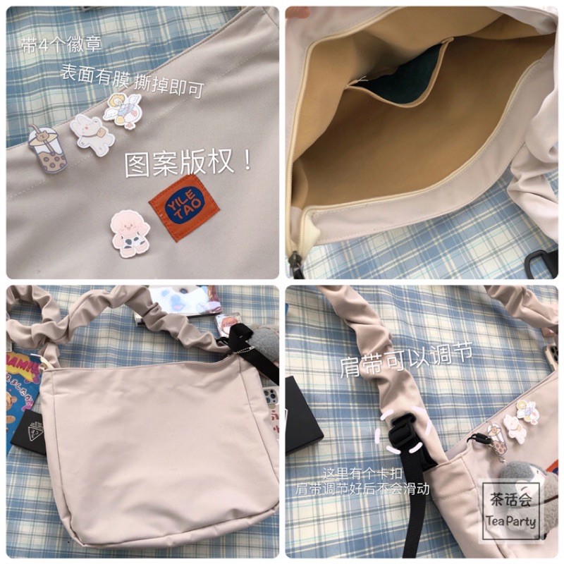 Túi đeo chéo dây rút unisex vải chống thấm(có sẵn, không kèm móc khoá, huy hiệu)