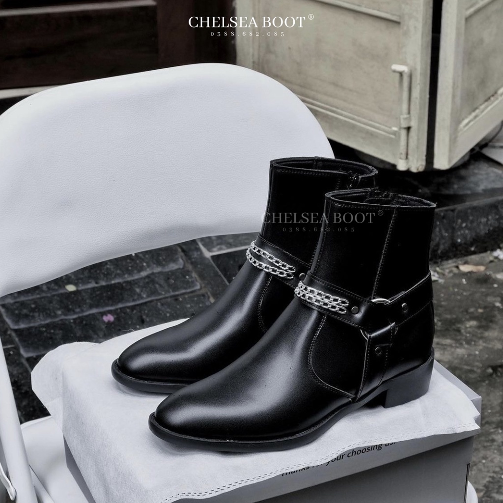 Giày Harness Boot nam da bò cao cấp - đế cao su đúc nguyên khối