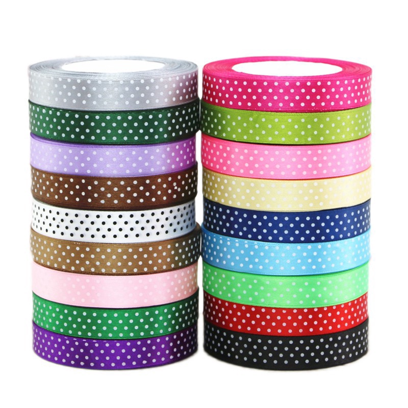 Cuộn Dây Ruy Băng Họa Tiết Chấm Bi 25 Yards/Cu 15mm Dùng Để Trang Trí Gói Quà