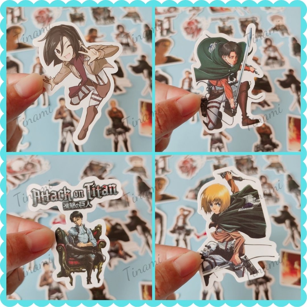 Bộ 50 Sticker anime Attack on titan hình dán chống thấm nước dùng trang trí nón bảo hiểm vali xe máy laptop bền đẹp