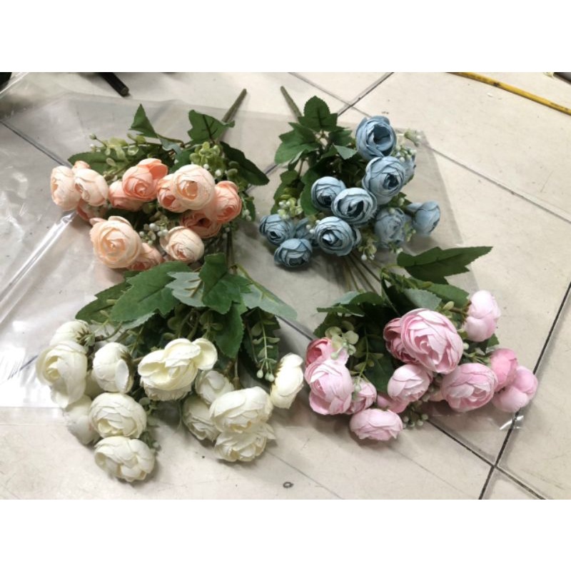 Hoa giả- hoa lụa - cụm hoa trà nhí cao 30 cm, hoa trắng trí - hoa cắm điểm.