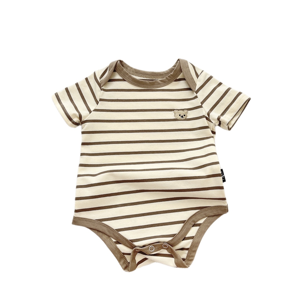 Bộ Áo Liền Quần Tay Ngắn Chất Liệu Cotton In Họa Tiết Chú Gấu Dễ Thương Thời Trang Mùa Hè Cho