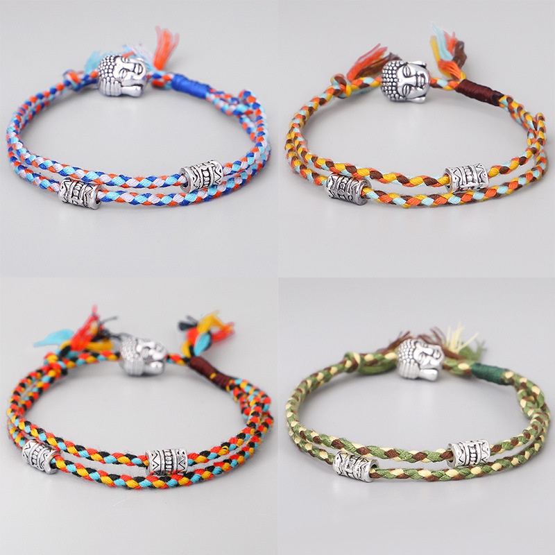 Vòng Tay Chỉ Ngũ Sắc Charm Đầu Phật phong cách dân tộc Tây Tạng, Vòng Tay Chỉ Ngũ Sắc Handmade