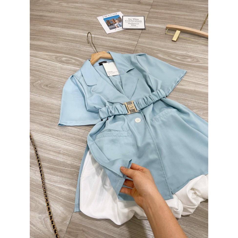set vest 2 chi tiết, blazer tay bồng gồm quần short thiết kế sang chảnh - vest xanh ngọc ulzzang xiao chất đẹp