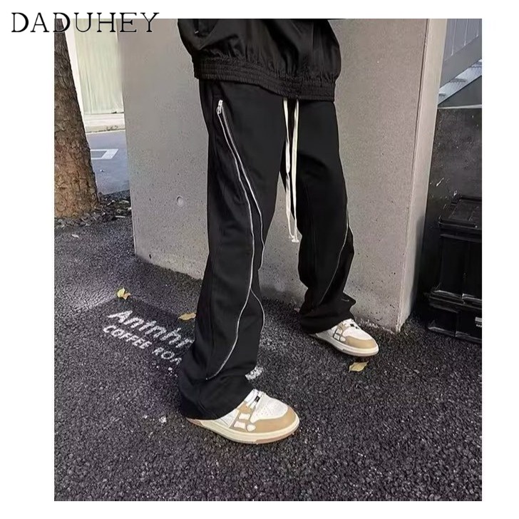 DaDuHey Men's 2022 Hong Kong Style Ins Trendy Retro Easy Matching Loose Casual Pants Straight Trend Fashionable Zipper Multi-Pocket Cargo Pants