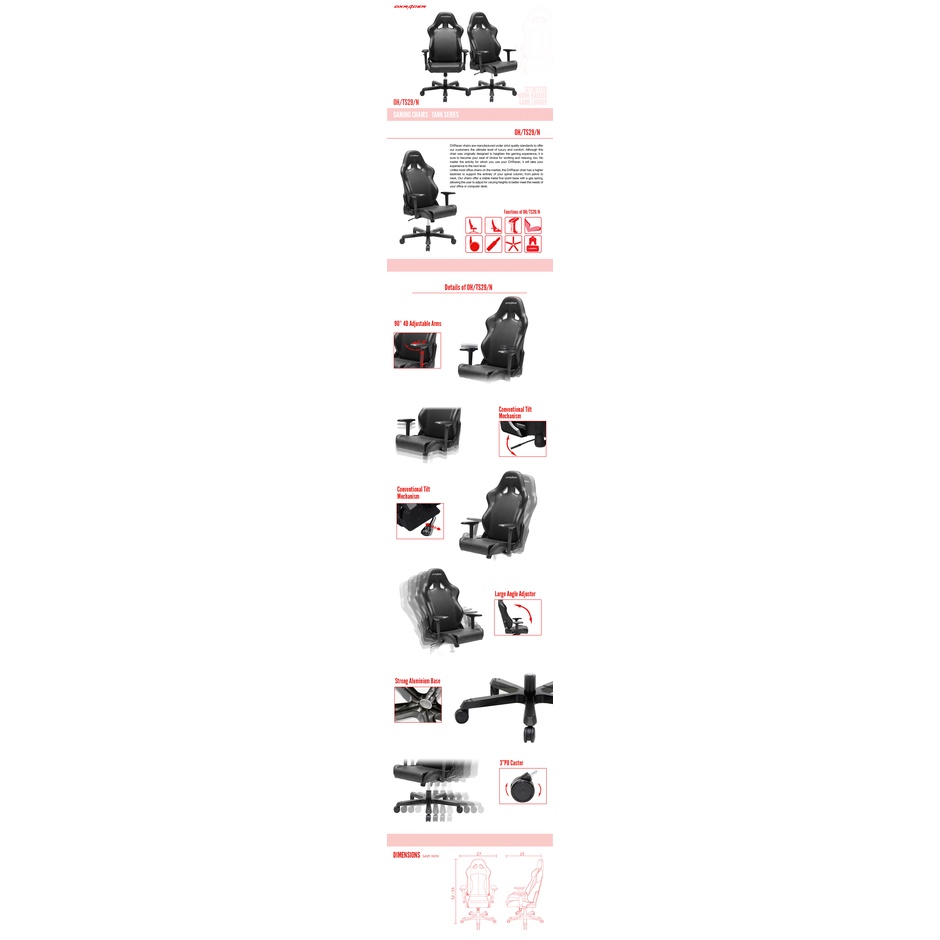 Ghế DXRACER GAMING CHAIR - Tank GC-T29-N-S4  **ĐIỂM TỰA AN TOÀN** Thoải mái tiện ích