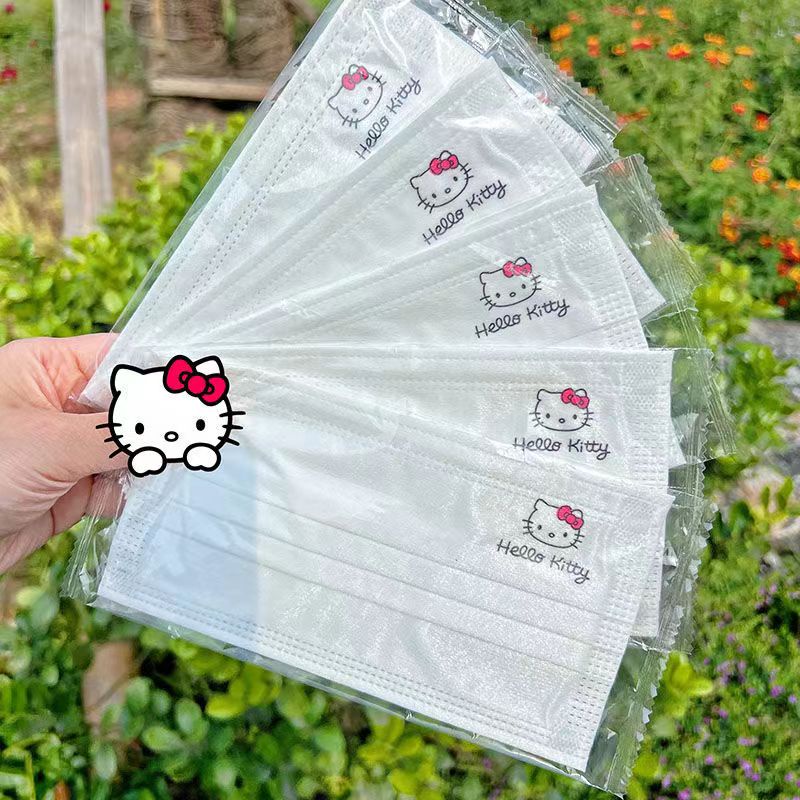 Khẩu Trang Hello Kitty Màu Trắng Sanrio Dễ Thương Đóng Gói Riêng Lẻ Cho Người Lớn