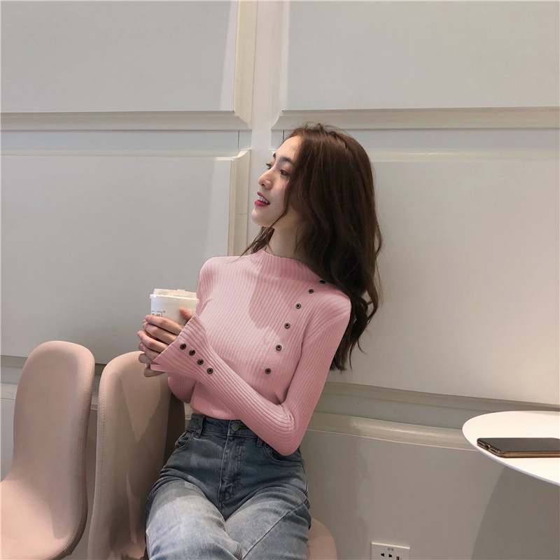 【ZHELIHANGFEI】Áo Len Tay Dài Cổ Lọ Thời Trang Dễ Phối Đồ Cho Nữ