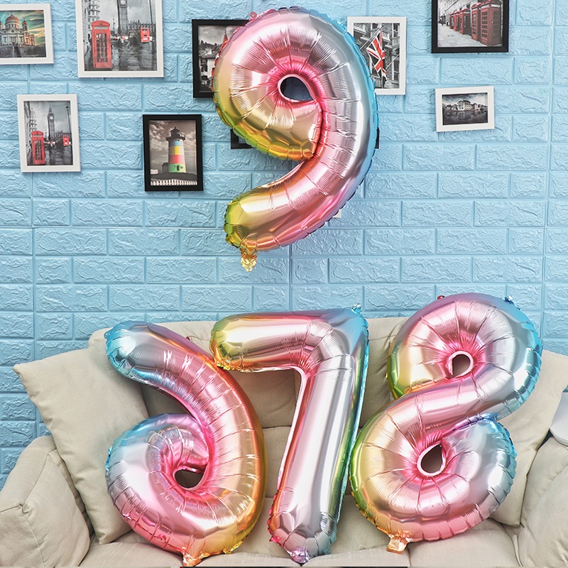 Bong Bóng Lá Nhôm 32 Inch Hình Chữ Số Màu Sắc Gradient Dùng Trang Trí Tiệc Sinh Nhật/ Nhà Cửa