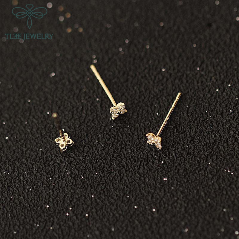 Khuyên tai bạc nữ TLEE nhí hoa đá bốn cánh nhỏ nhắn TleeJewelry B0152