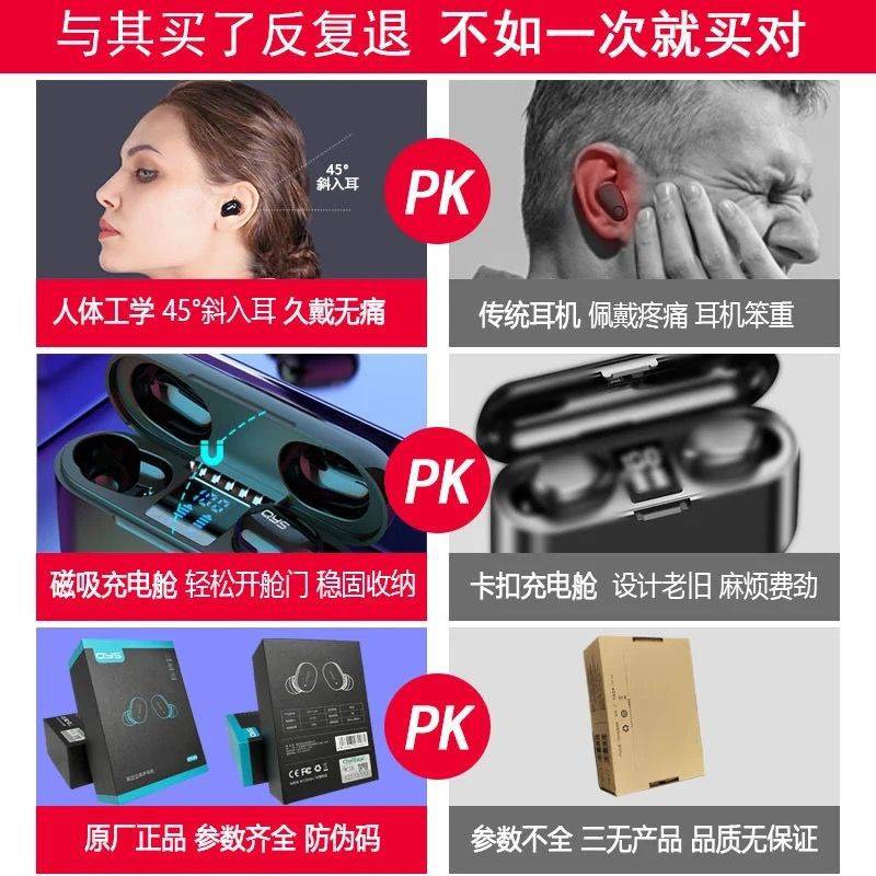 QYS TRUE Wireless Bluetooth Tai nghe chất lượng cao Bài hát nghe dài 48 giờ Thể thao Oppo Android Áp dụng