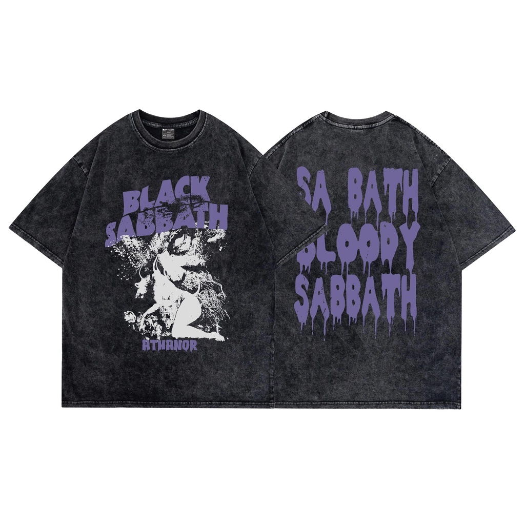 Áo wash ATHANOR 100%cotton form rộng tay lỡ mẫu Black Sabbat loang xám