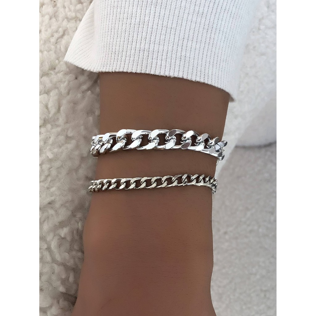 Set 2 Vòng Tay Kim Loại Cá Tính Dành Cho Nam Và Nữ