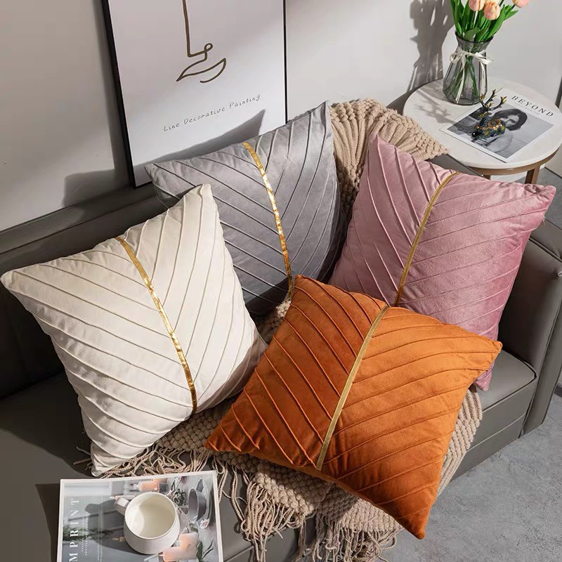 Gối tựa lưng sofa cao cấp GÂN RUY BĂNG chất liệu nhung lụa LiMinHo Shop