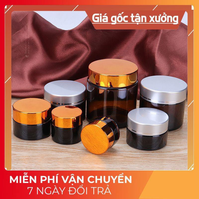 Hủ Đựng Kem ❤ TOP GIÁ RẺ ❤ Hũ Chiết Kem Thủy Tinh Nâu 5g/10g Nắp Vàng/Đen - Hũ lọ chiết mỹ phẩm , phụ kiện du lịch