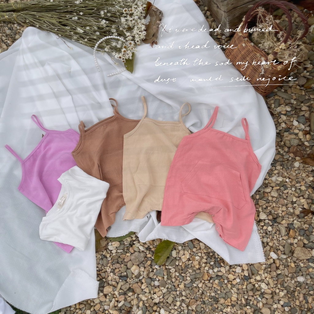 Set áo cotton kèm body yếm 2 dây và yếm cho bé gái sơ sinh 1 2 3 tuổi MINTSCLOSET Mint's Closet - YE5024 - YE5018