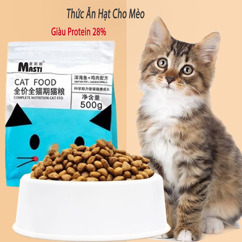 Thức ăn hạt cho mèo MASTI lượng thịt cao,giàu chất xơ giúp boss chắc xương, mềm lông -500G
