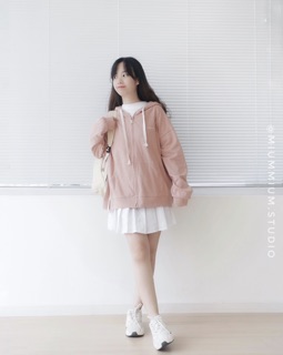 MIUM PASTEL HOODIE ZIP-PINK