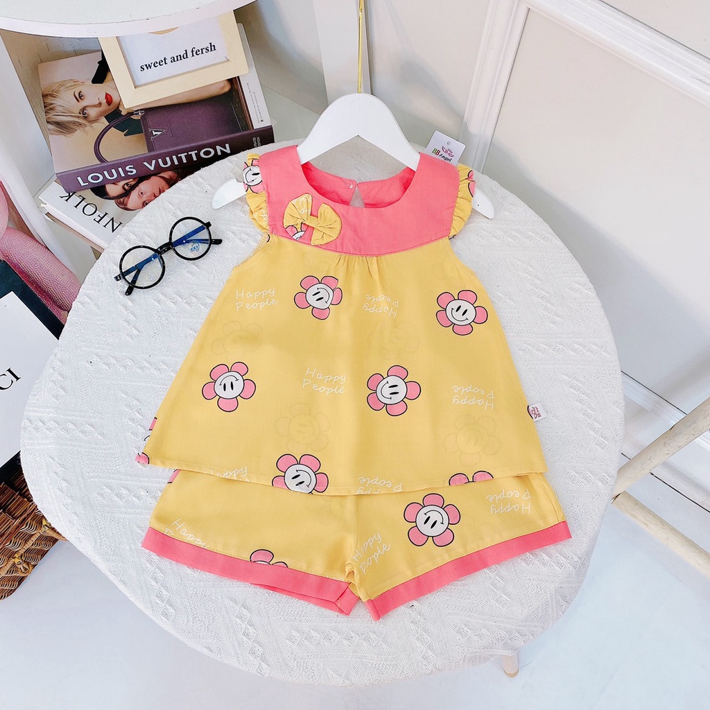 Bộ lanh lụa bé gái  Mềm mịn ít nhăn - Lanh Thái dáng baby doll