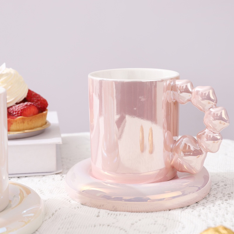 ❤Bộ Cốc Uống Trà Chiều Bằng Gốm Có Tay Cầm Họa Tiết Ngôi Sao Nhiều Màu Sắc