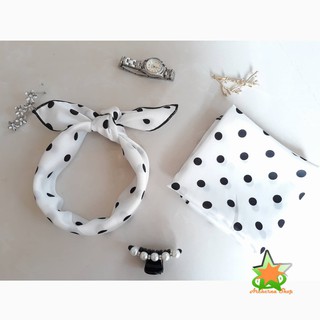 Khăn turban lụa satin vuông chấm bi