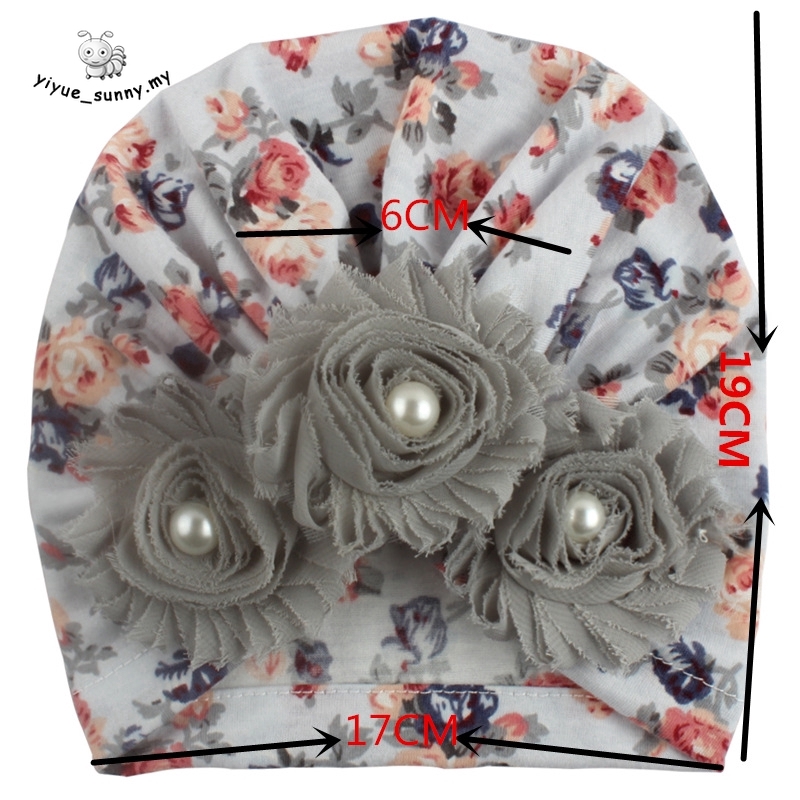 Mũ khăn turban đính hoa và ngọc trai xinh xắn dành cho bé gái