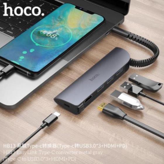 Hub chia ổ type C ra 3 usb 3.0 một HDMI và một cổng pd type C 60W cho macbook Hoco HB13