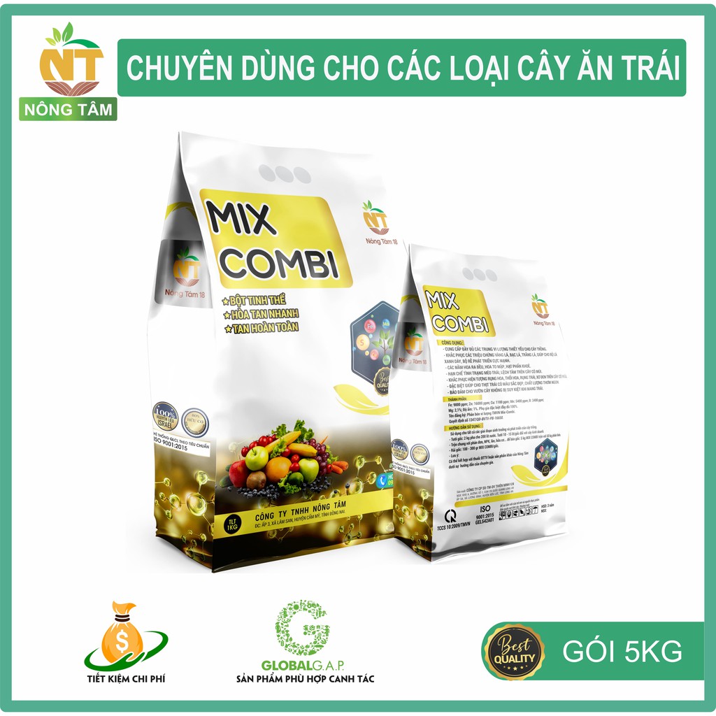 Trung vi lượng Mix Combi bổ sung trung vi lượng cho cây ăn quả, cây công nghiệp, gói 5kg