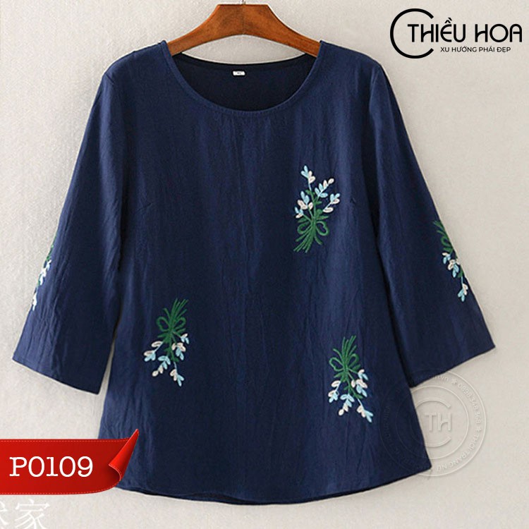 Áo Trung Niên Linen Thêu Hoa Thiều Hoa P0109