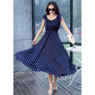 Đầm vintage chấm bi eo thun sale mạnh