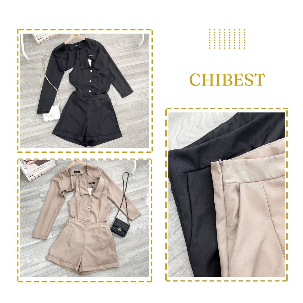 Set Bộ nữ short gấp line ống rộng 3 món khoác croptop CHIBEST HSB814