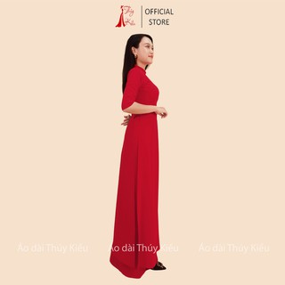 Áo dài trơn lụa Nhật cổ 2 phân màu đỏ tươi AK17