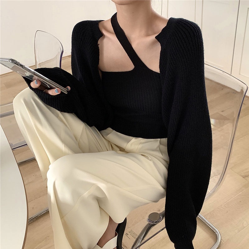 Bộ Áo Đan Len Phối Khăn Choàng Rỗng Thời Trang Cho Nữ