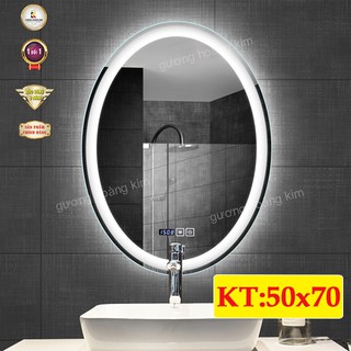 gương oval đèn led cảm ứng 3 chạm thông minh  kích thước 50x70 cm - guonghoang kim mirror
