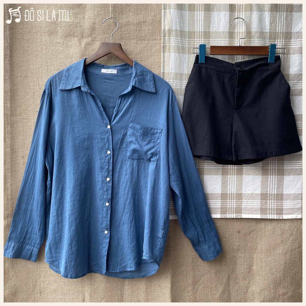 Combo Áo Sơ Mi Xanh + Quần Short Đen | Secondhand | Đô Si La Mi | A129 |