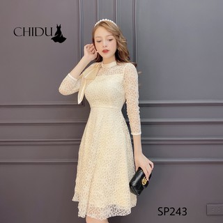 CHIDU Váy ren tiểu thư phối cổ nơ thanh lịch SP243