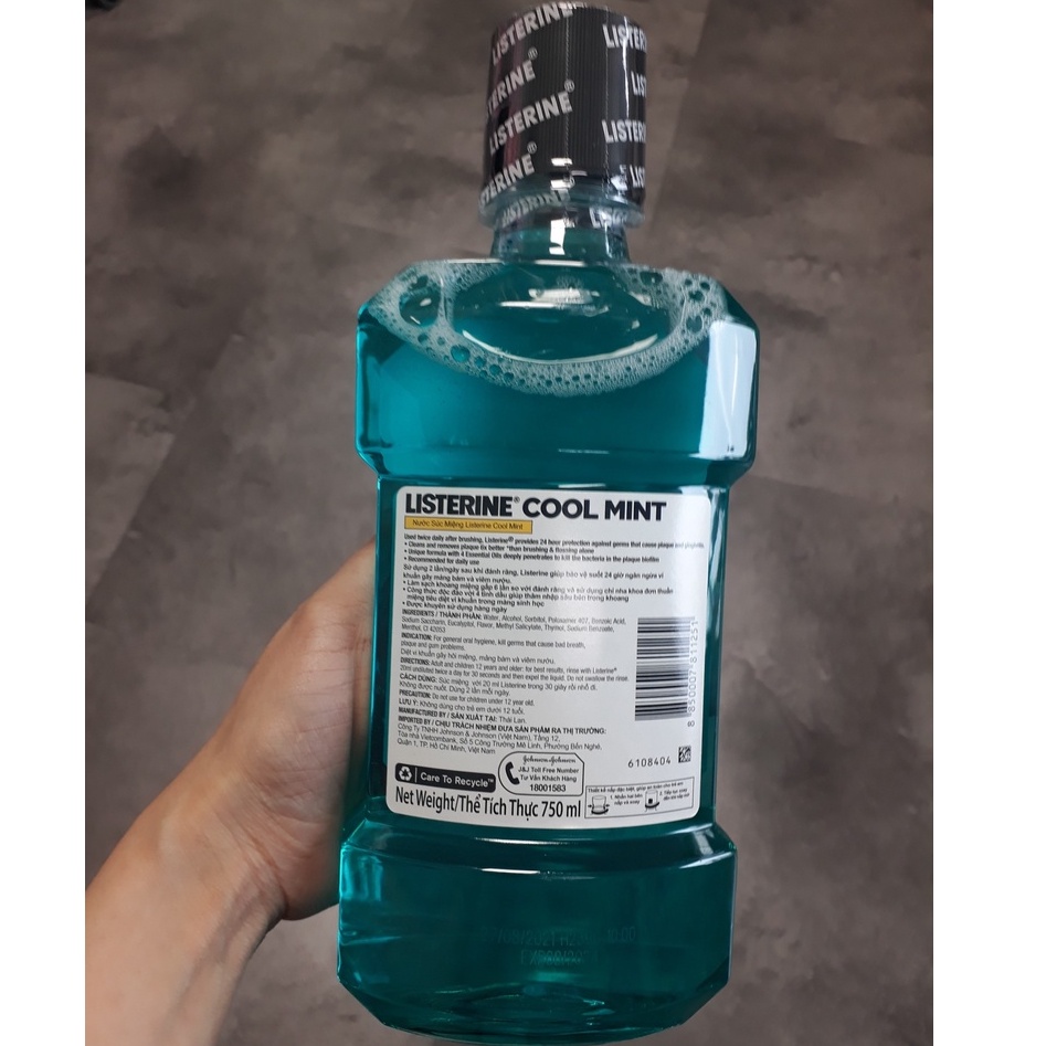 Nước Súc Miệng Listerine 750ml Cool Mint Mountwash Diệt Khuẩn Thơm Miệng