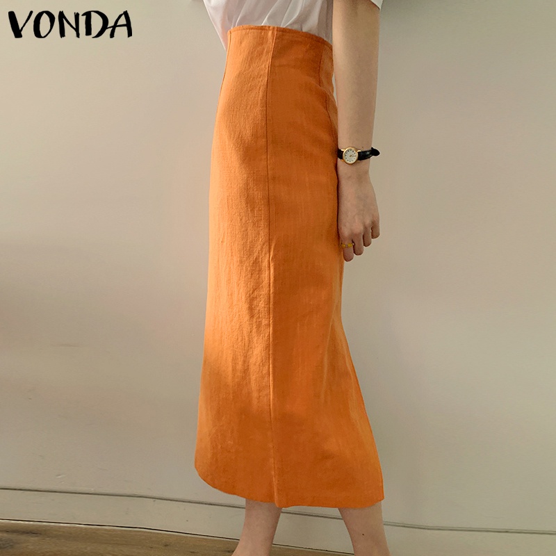 Chân váy VONDA dáng suông dài lưng cao màu trơn phong cách Hàn Quốc đáng yêu thời trang cao cấp cho nữ