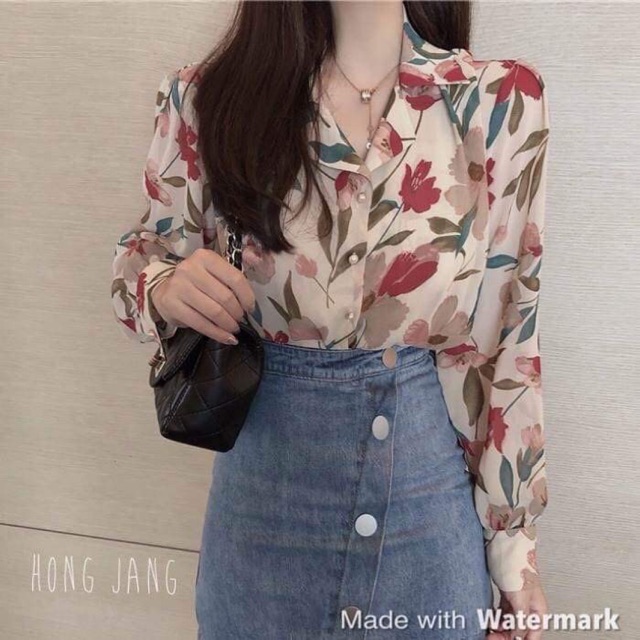 Áo sơ mi hoa voan công sở