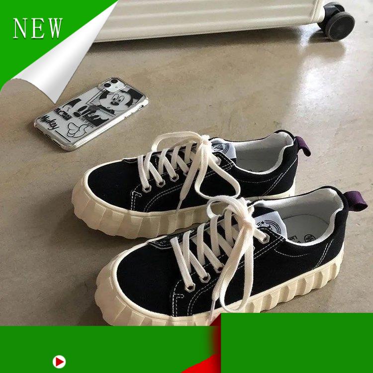 (Hàng Mới Về) Giày bata cột dây vải canvas phối da lộn đế bệt kiểu dáng thời trang cho nữ