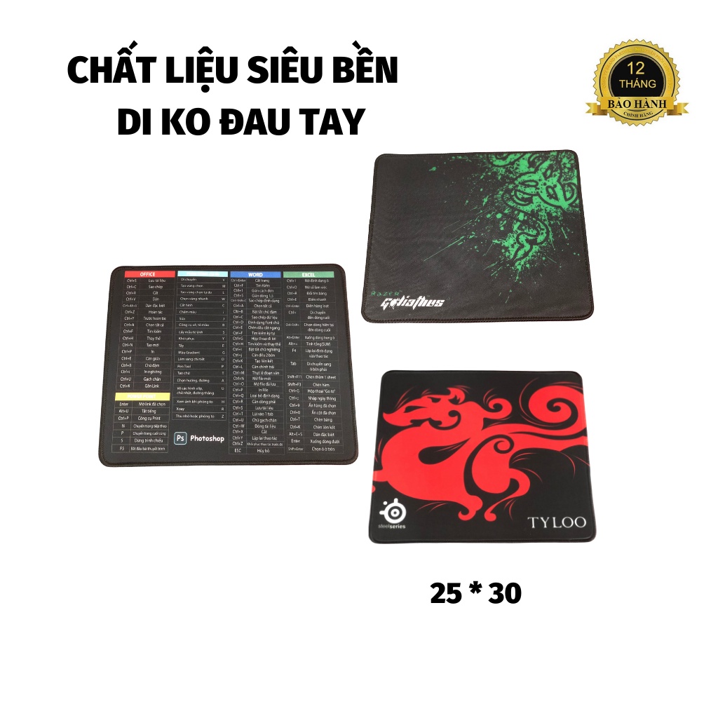 Miếng lót chuột tấm pad nhỏ 25x30cm có phím tắt máy tính gaming có đệm tay