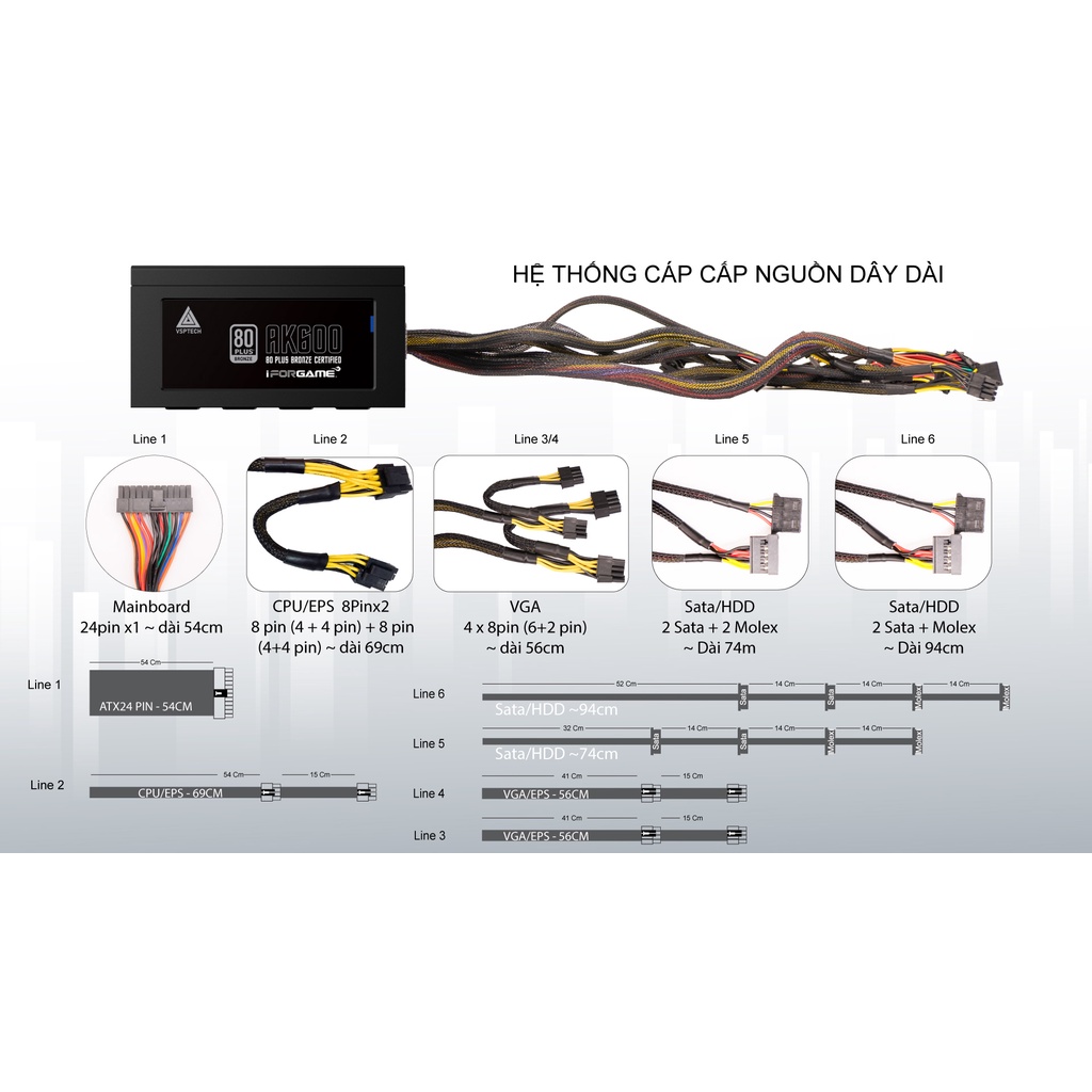 Nguồn máy tính PSU iForgame AK600 VSPTECH 80PLUS BRONZE - Hàng chính hãng bảo hành 36 tháng lỗi 1 đổi 1