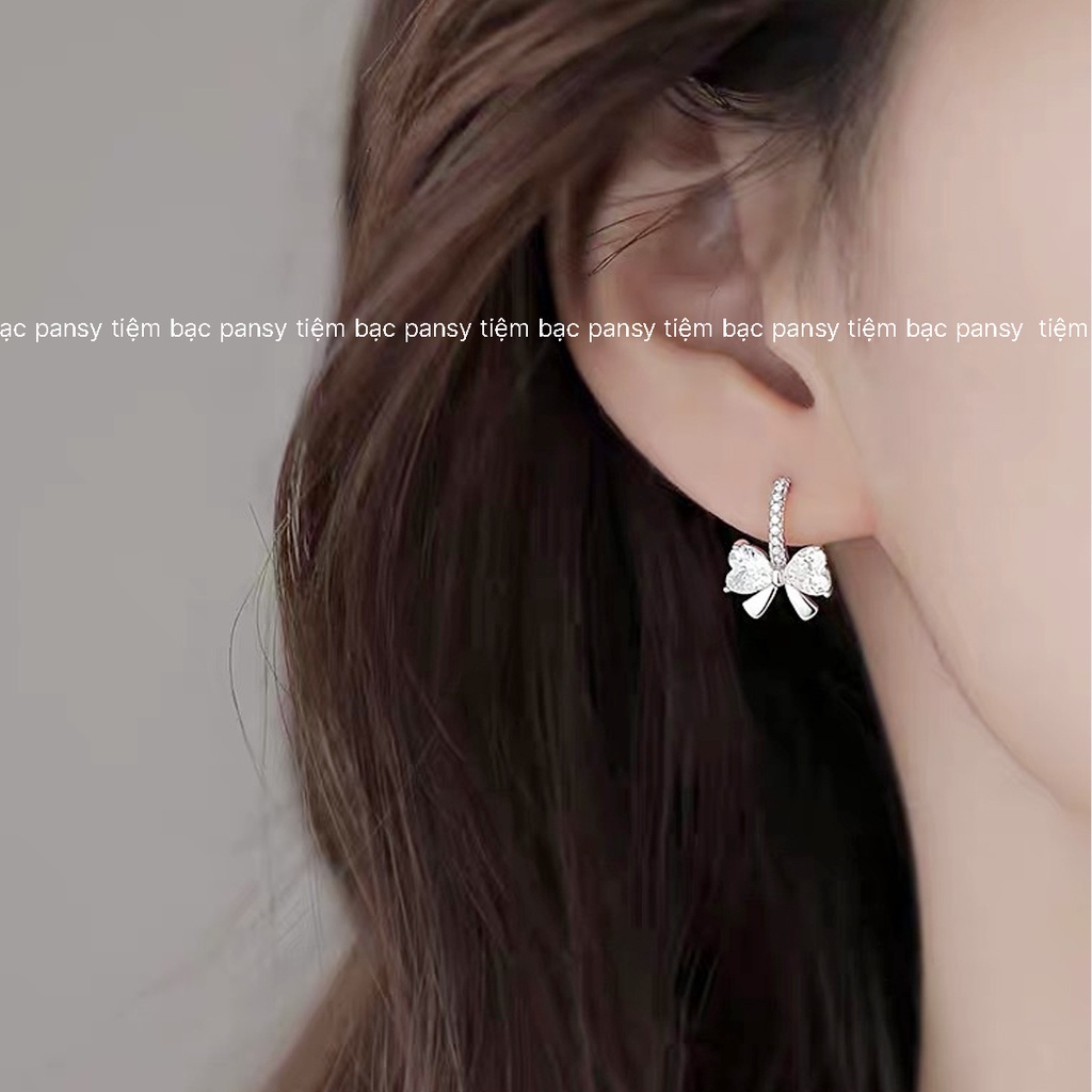 Hoa tai bạc nữ PANSY hình nơ đính đá xinh xắn - Khuyên tai nơ thời trang bằng bạc ta cao cấp