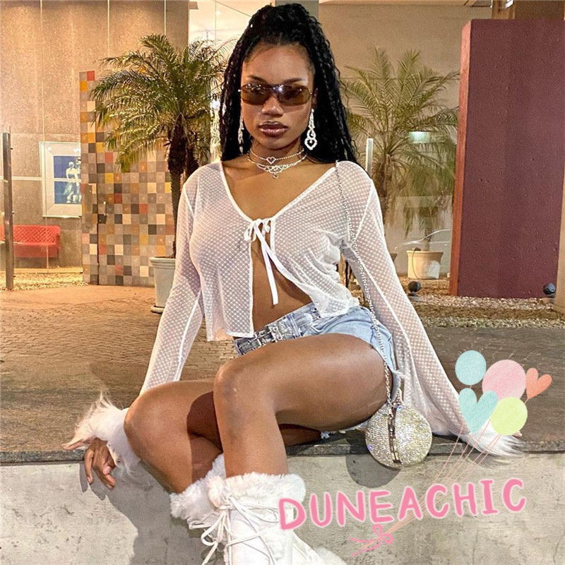 DUNEA Áo Lửng Tay Dài Cổ Chữ V Gợi Cảm Dành Cho Nữ