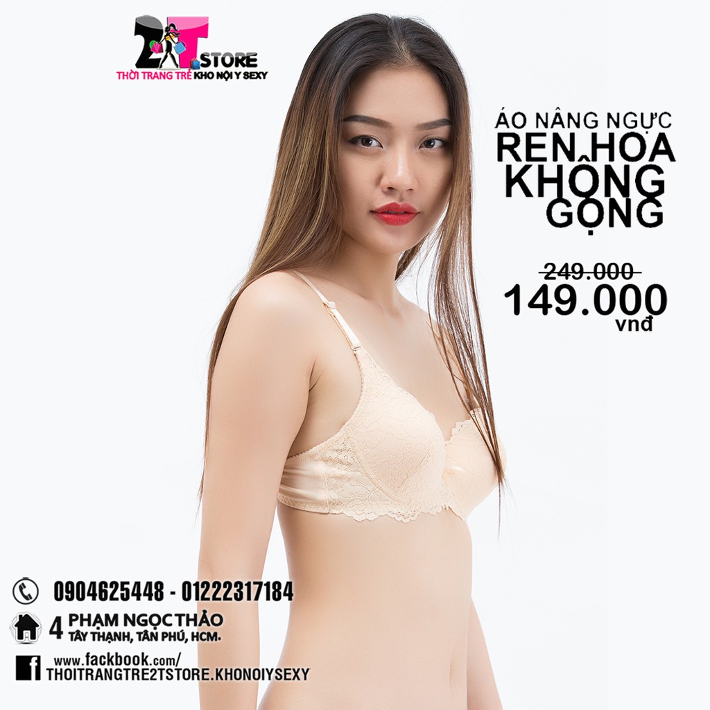 Áo Nâng Ngực Cotton Không Gọng Phối Ren (Kem)