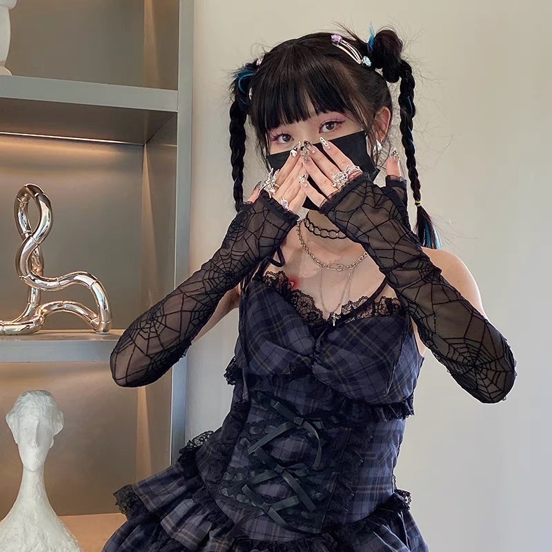 Găng Tay Họa Tiết Mạng Nhện Hở Ngón Cosplay Halloween - Vani Store - PKTT0025