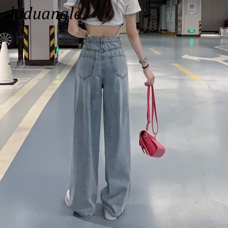 Quần jean Daduhey lưng cao ống rộng thẳng thời trang phong cách Hàn Quốc cao cấp cho nữ